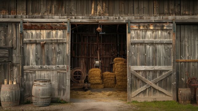 The barn is old and has a lot of hay inside
