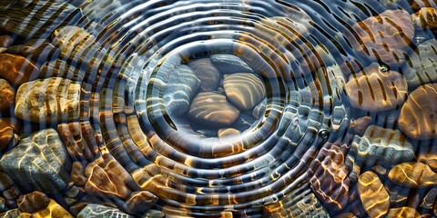 Water Rippling Above The Surface Of A Pond Filled With Stones (Generative AI)