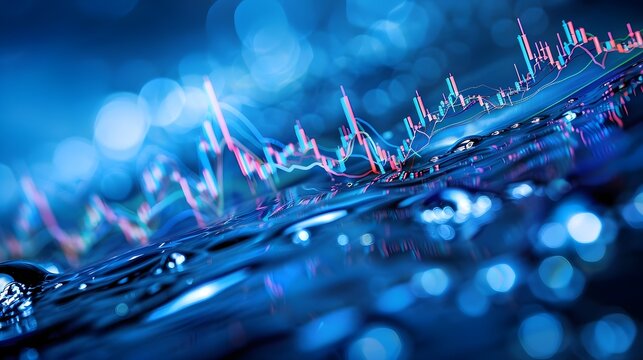 Stock market finance trend charts running through water background symbolizing using it as an investment