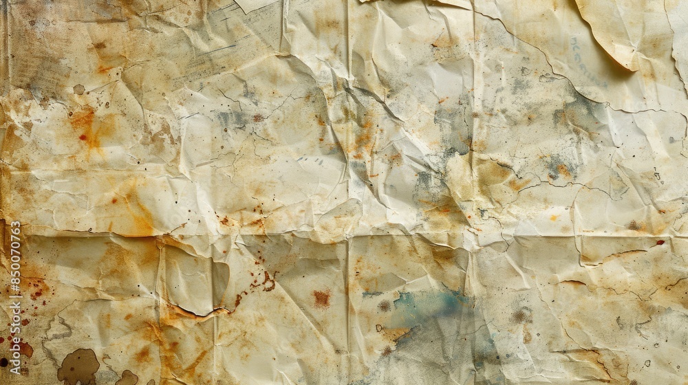 Poster Close-up of a high-resolution grunge paper texture with stains and creases