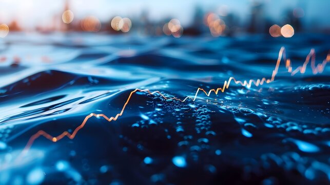 Water droplets splashing with stock market investment chart running through, symbolizing selling hydration as a commodity