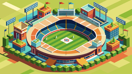 
Scene of a baseball field, complete with a grand stadium and a captivating city skyline in the background.