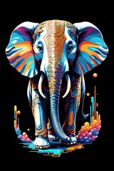 Obraz premium 3d illustration of colorful mythological style Elephant portrait isolated on transparent background