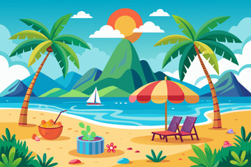 Summer Beach landscape vector illustration 