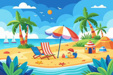 Summer Beach landscape vector illustration 
