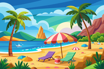Summer Beach landscape vector illustration 