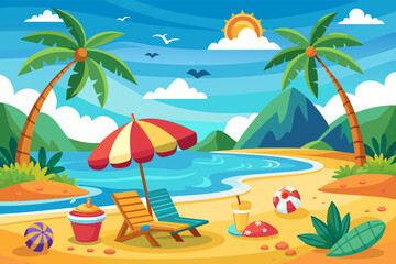 Summer Beach landscape vector illustration 