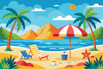 Obraz premium Summer Beach landscape vector illustration 
