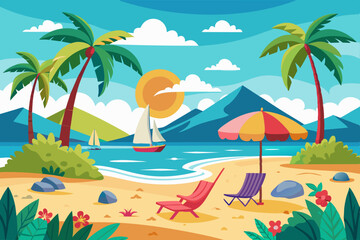 Summer Beach landscape vector illustration 