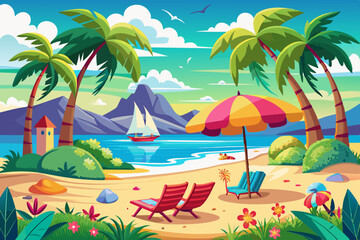 Summer Beach landscape vector illustration 