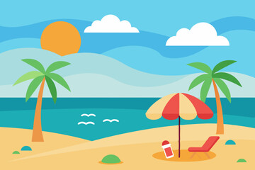 Summer Beach landscape vector illustration 