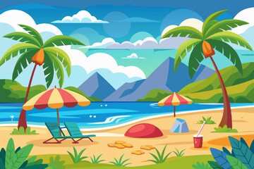 Summer Beach landscape vector illustration 