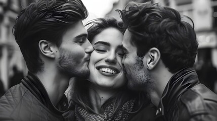 One Woman With Two Boyfriends Polyamorous Romance Trio Kissing