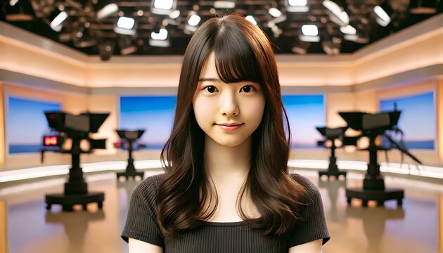 正面を向いた日本人の可愛いAI美女の顔イラスト！人気モデル・アイドル並みのかわいい女子アナウンサー｜Generative AI