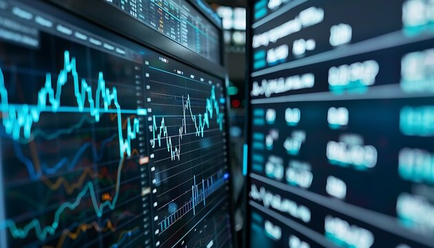 Display of Stock market quotes on LED screen stock