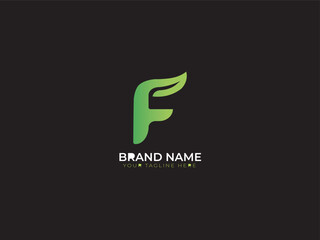 Creative initial green letter f  with leaf logo