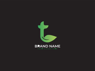 Creative initial green letter t with leaf logo