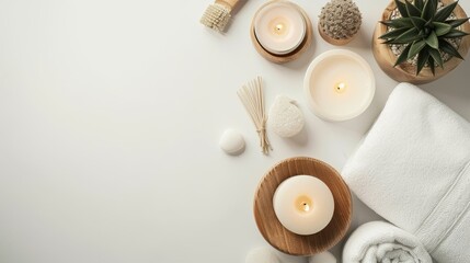 Simple yet effective arrangement of spa and relaxation items with copy space