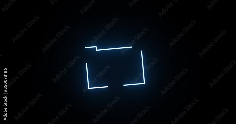 Poster Icon, neon light and motion line on folder for storage, archive information and directory for collection on black background. Symbol, sign and outline of file with glow for data, update and document