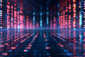 Abstract visualization of a stock ticker with flowing digital numbers in a neon-lit environment.