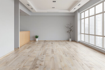 Obraz premium Empty room with natural lighting coming from a side window casting shadows. Interiors composition background.