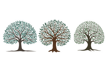 silhouettes of various trees on white background