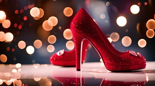 red shoes on the background of the city