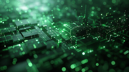 Obraz premium abstract green and black technology background with simple shapes and copy space
