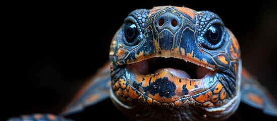 Giant turtle with gaping mouth on the African island of Seychelles