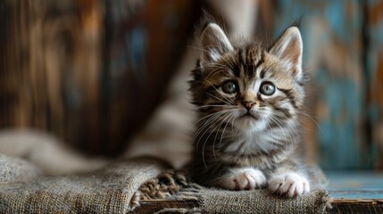 Transparent Numbers "2024" On A Wooden Brown Background, With A Small Tricolor Kitten Among Them, Adding A Touch Of Whimsy