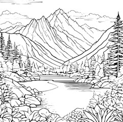Fototapeta premium Landscapes Mountain View From Distance In The Forest Lake