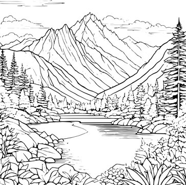 Landscapes Mountain View From Distance In The Forest Lake