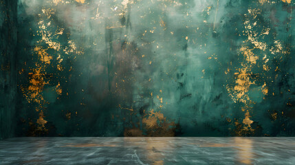 3d Gold And Dark Green Wall Perfect For Backdrops Backgrounds Or Wallpaper