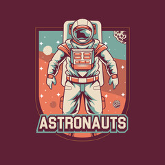 Vector Illustration of Astronout with Meteors in The Space with Simple Illustration Available for Tshirt Design