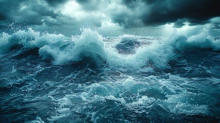 Fototapeta premium Rising sea levels encroaching land, dramatic water line under a stormy sky, open sky for text Rising sea levels, coastal impact, dramatic waterline