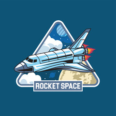 Vector Illustration of Rocket with Moon, Planet and Clouds in The Space with Simple Illustration Available for Tshirt Design