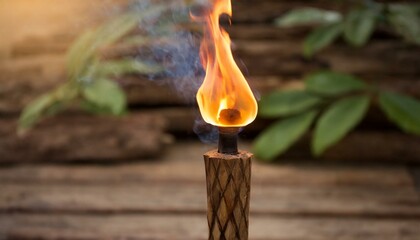 fire in the forest, torch lit during the day in the forest