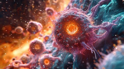 Obraz premium Tumor Microenvironment: Interaction of Cancer Cells, Blood Vessels, and Immune Cells