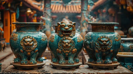 Ancient Bronze Lions Serve As Majestic Handles On A Vat, Adding Historical Charm