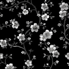 Scattering seamless monochrome floral pattern 
