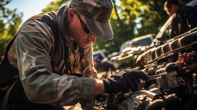Male mechanic excels in car battery replacement, showcasing vital vehicle maintenance skills
