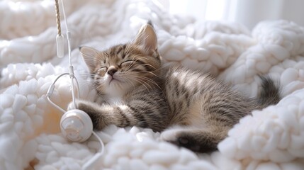 Obraz premium A Small Scottish Kitten Lying Down On A White Bed, Embodying Relaxation And Coziness