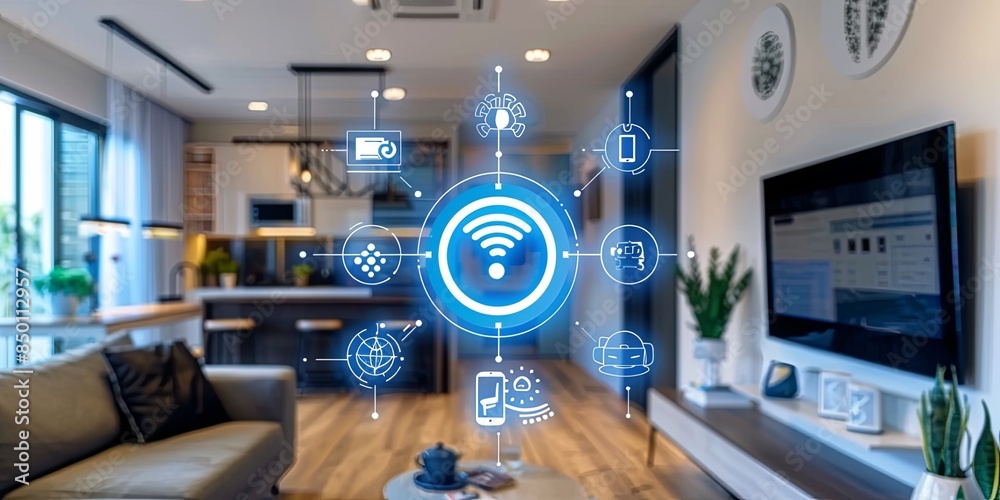 Aufkleber in this image, smart iot devices such as connected appliances, wearables, and smart home systems com
