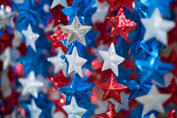 Festive Patriot Day decorations with stars and stripes.