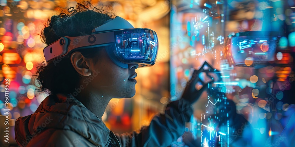 Aufkleber wearing AR glasses or using AR-enabled devices experience immersive virtual overlays, interactive displays, and holographic projections, blurring the lines between the physical and digital worlds