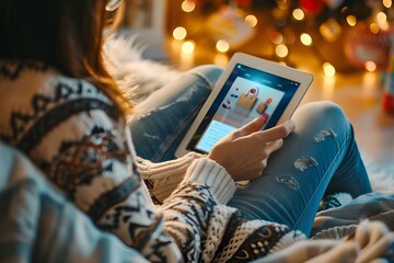 person with tablet computer sitting on the bench,A person browsing an e-commerce website on a digital tab