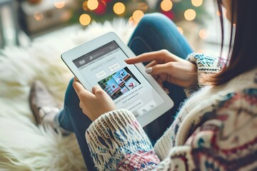 A person browsing an e-commerce website on a digital tab