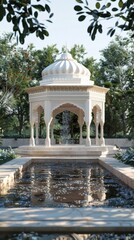 High-quality 3D rendering of an Islamic garden pavilion, providing a tranquil retreat for contemplation and reflection.