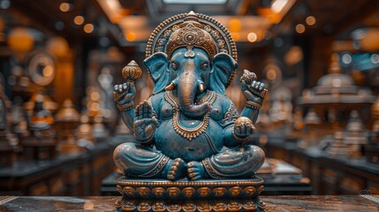A Striking Statue Of An Elephant In A Temple, Captured Digitally As A Background