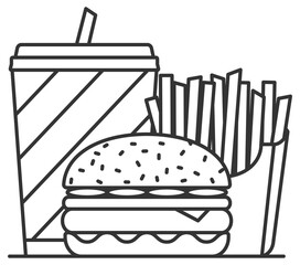 Fast Food line icon - drink, french fries and burger